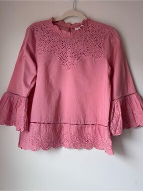 GAP Rose Eyelet Ruffle Neck Top